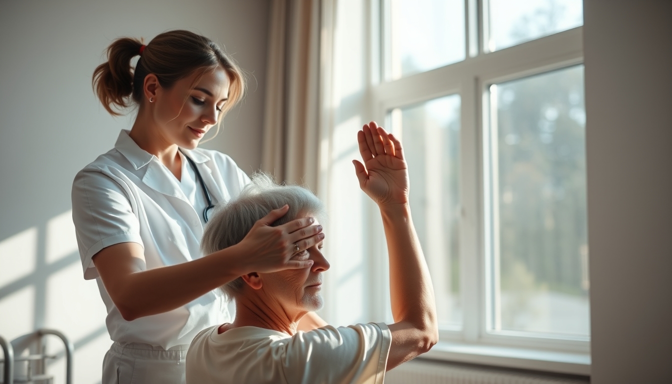 Physical therapist helping patient with rehabilitation exercises em estilo editorial