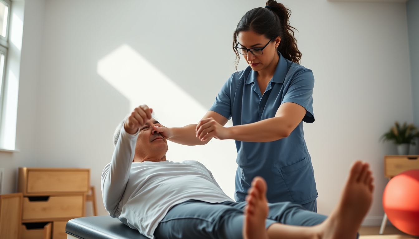 Physical therapist helping patient with rehabilitation exercises em estilo editorial