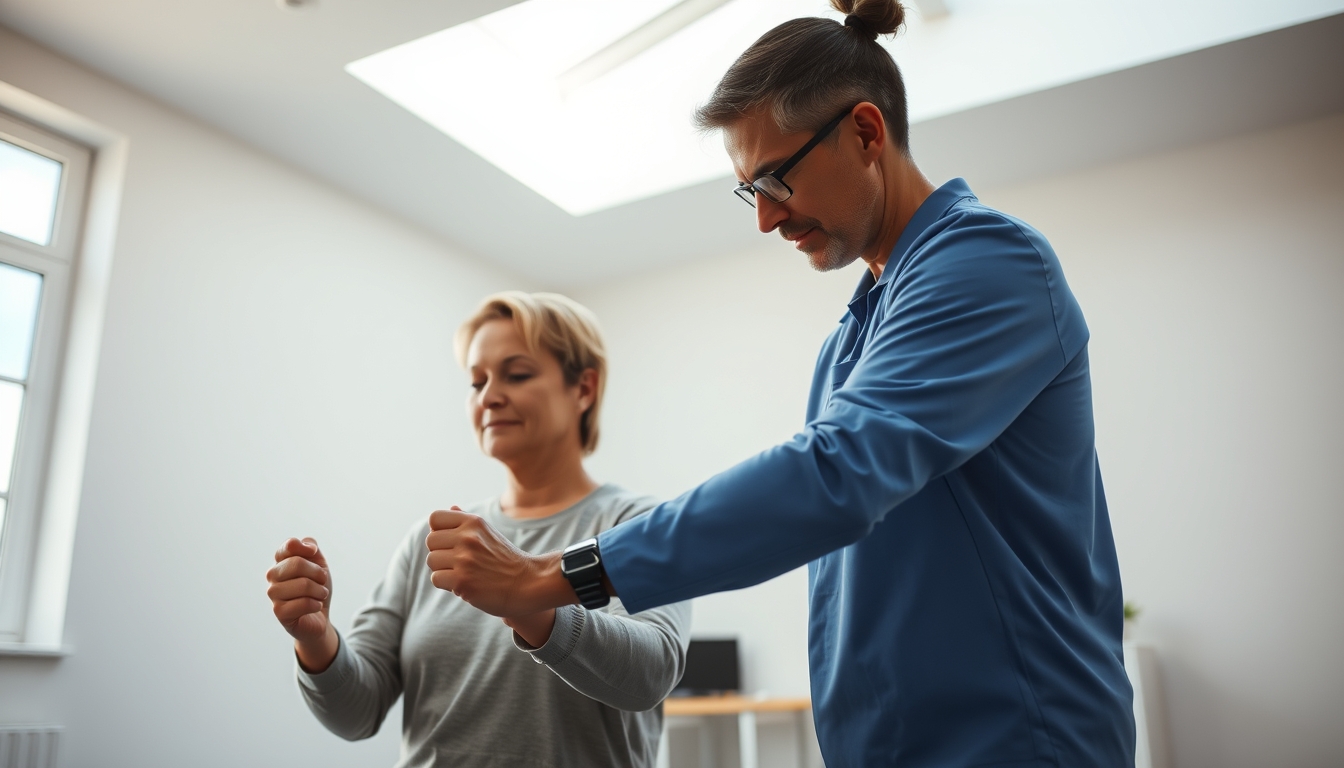 Physical therapist helping patient with rehabilitation exercises em estilo editorial
