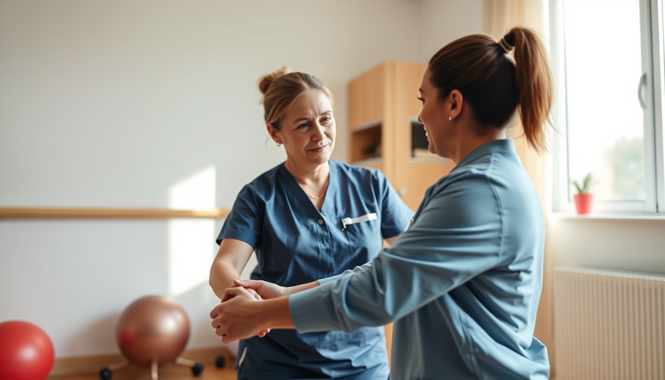 Physical therapist helping patient with rehabilitation exercises em estilo editorial