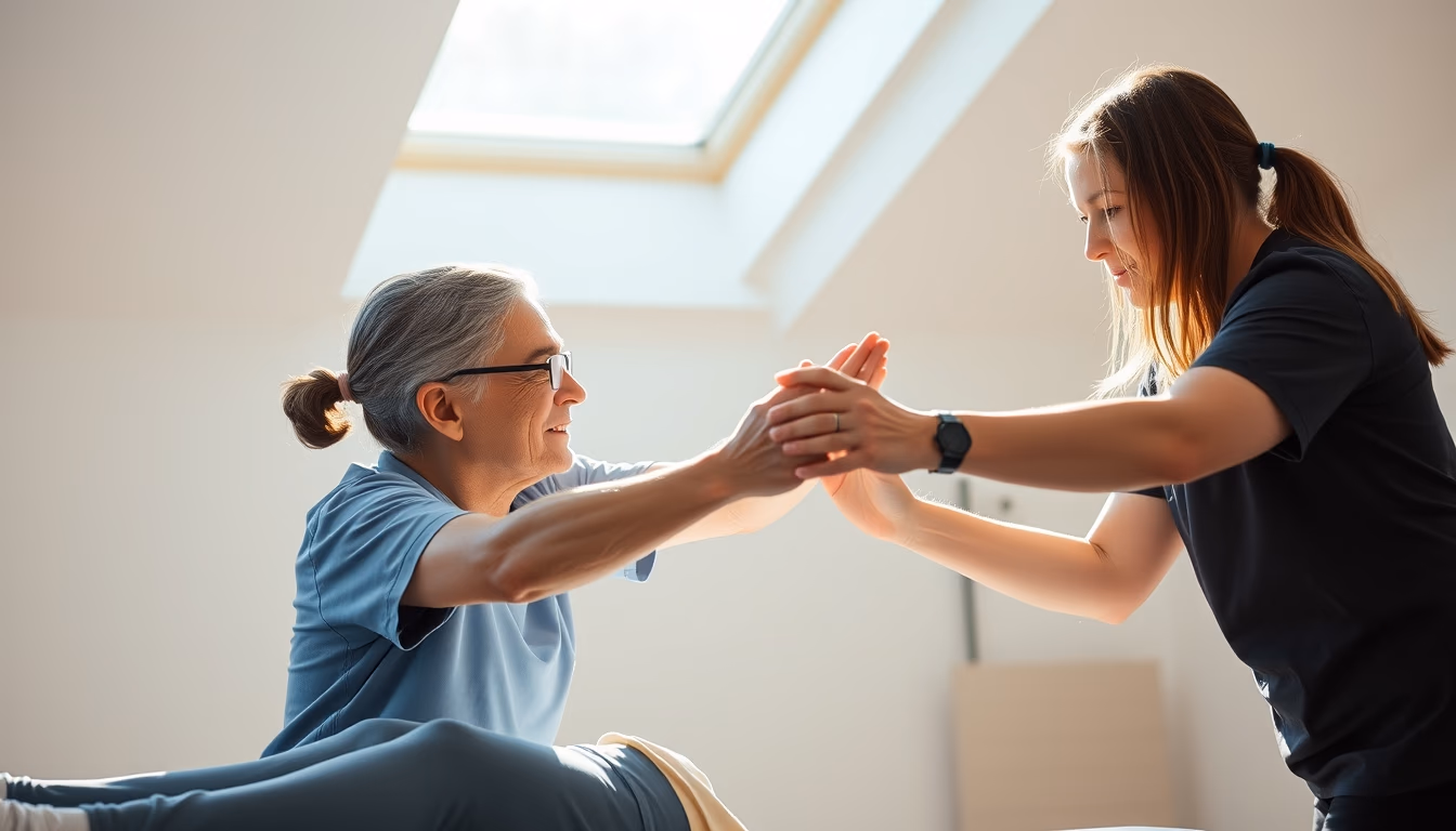 physical therapist helping patient with rehabilitation exercises em estilo editorial