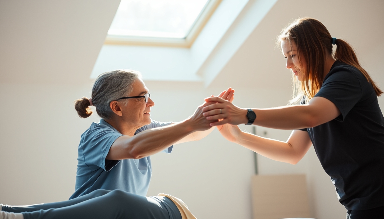 Physical therapist helping patient with rehabilitation exercises em estilo editorial