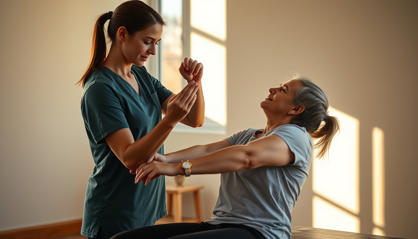 Physical therapist helping patient with rehabilitation exercises em estilo editorial