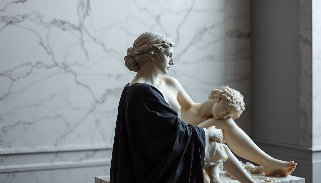 pieta marble in editorial style