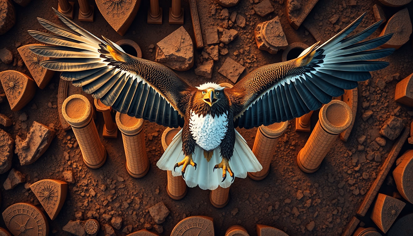 pillars of creation eagle in editorial style