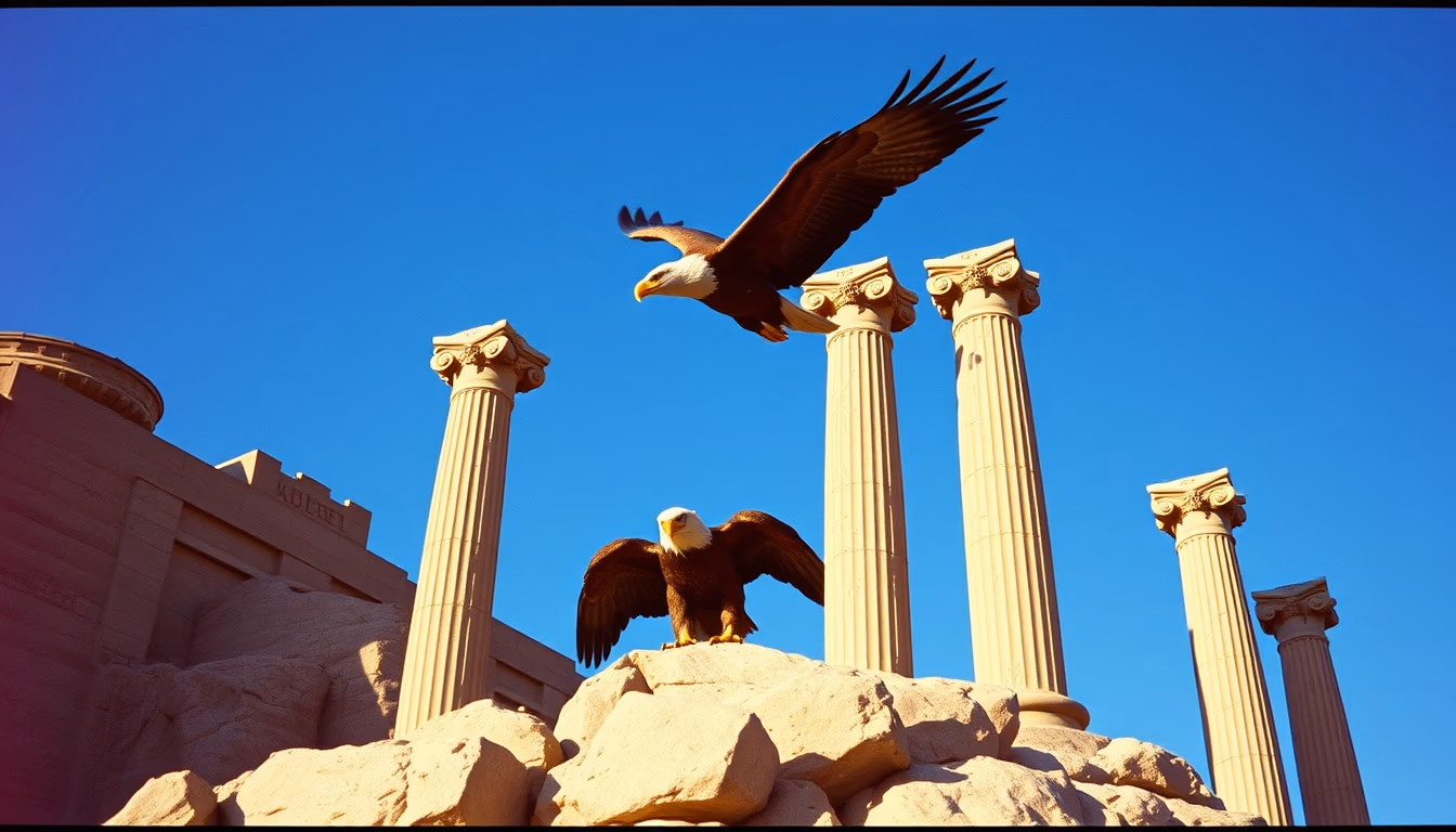 pillars of creation eagle in editorial style