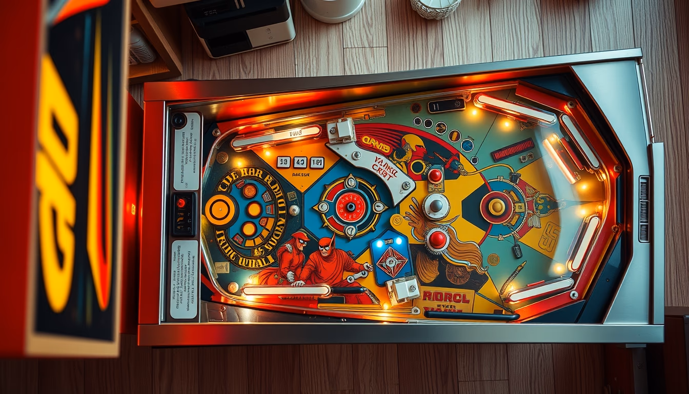 pinball machine 1970s in editorial style