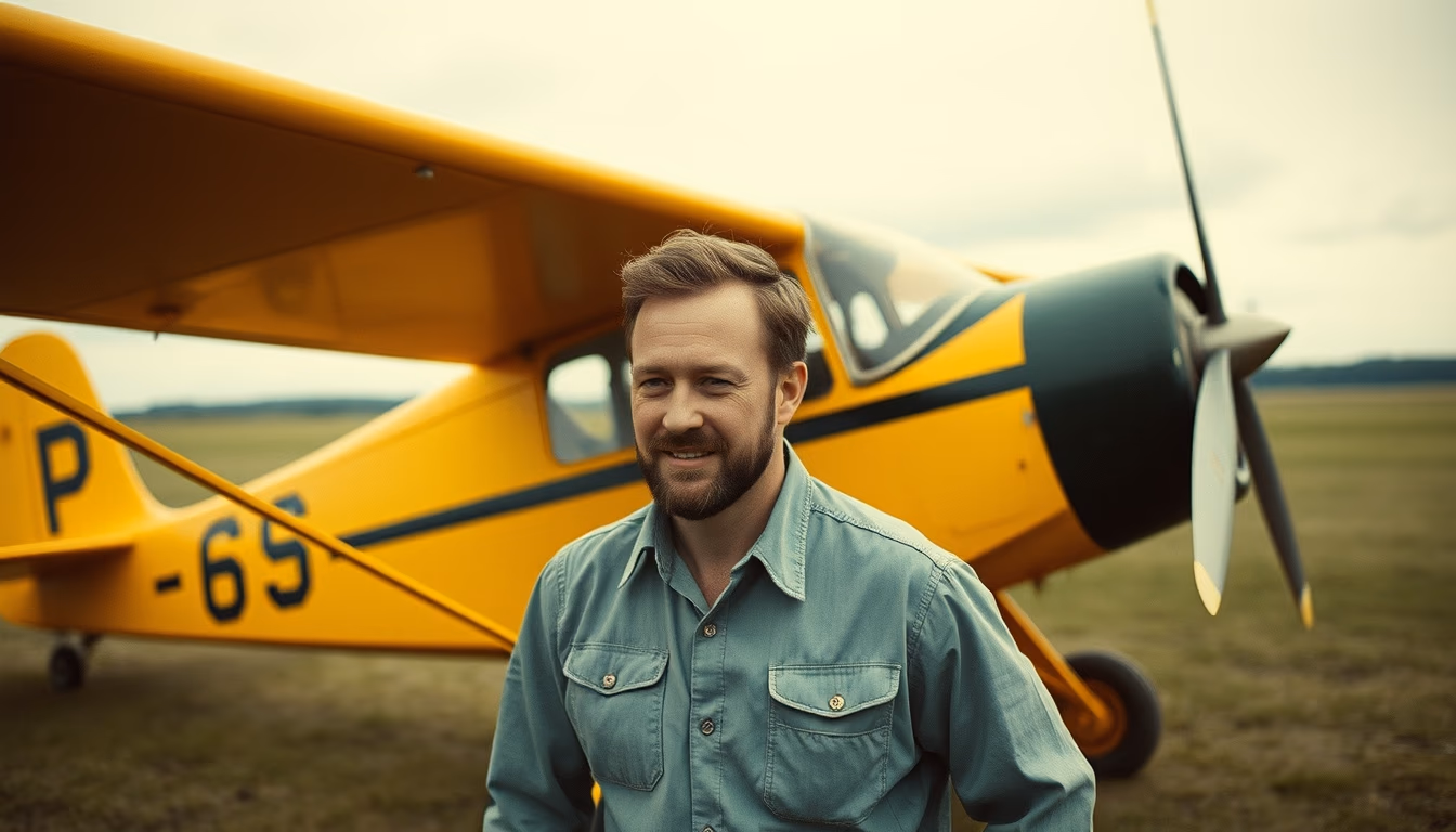 piper cub vintage in editorial style