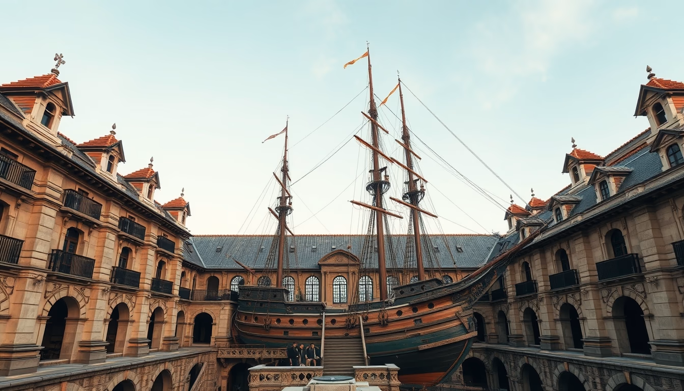 pirate ship reconstruction in editorial style