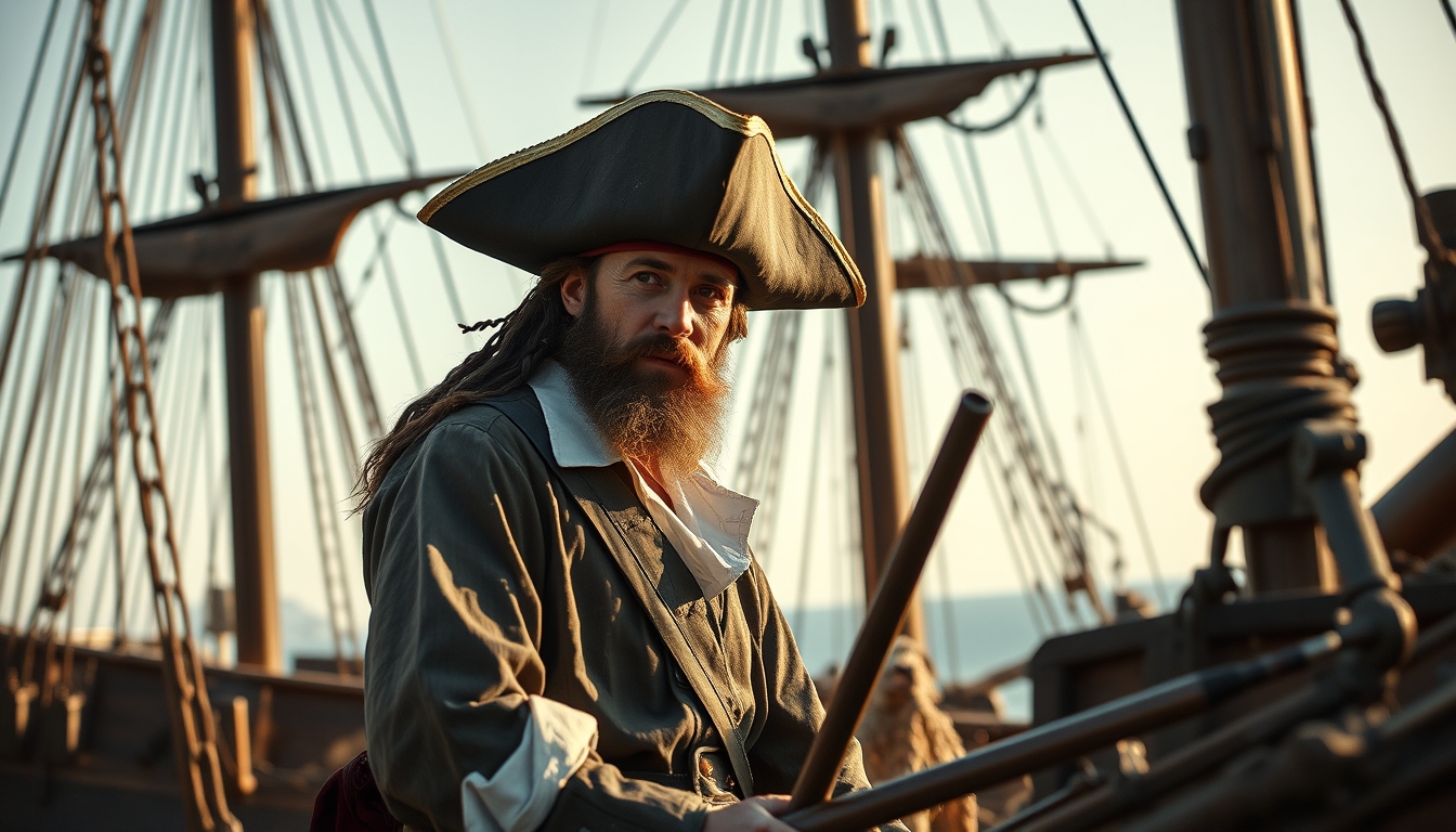 pirate ship reconstruction in editorial style