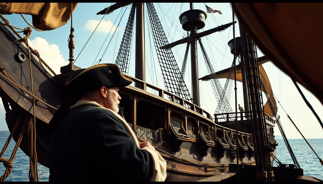 pirate ship reconstruction in editorial style