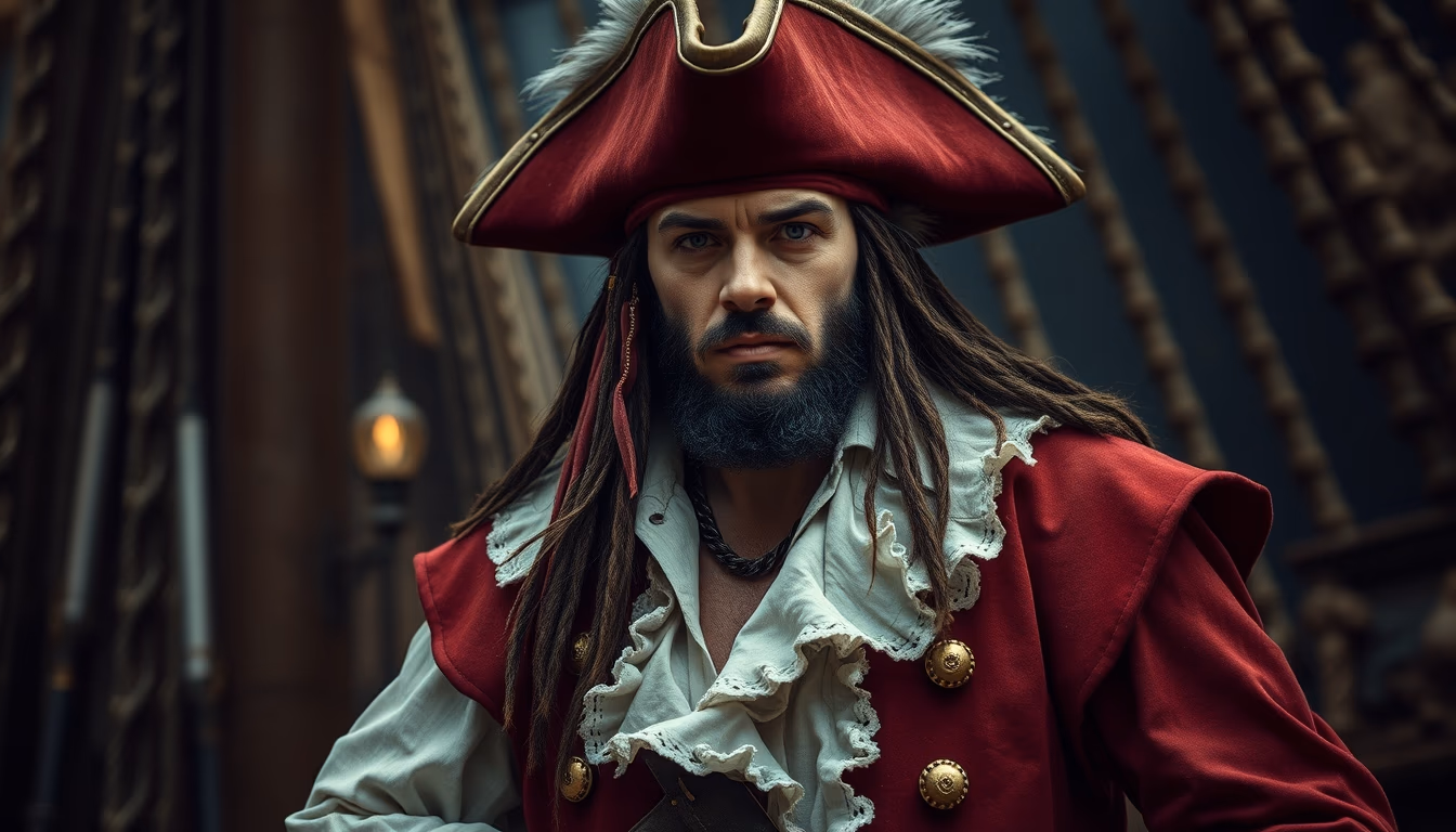 pirate ship reconstruction in editorial style