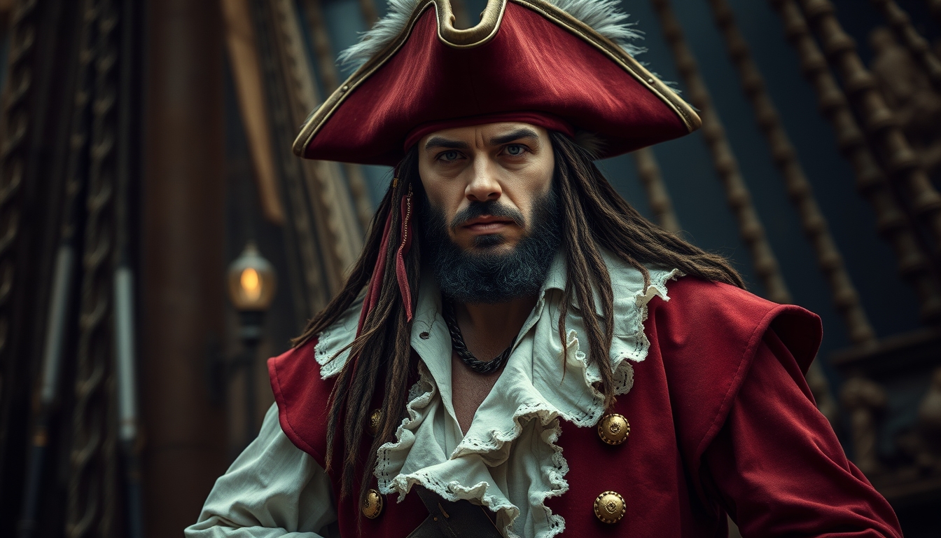 pirate ship reconstruction in editorial style