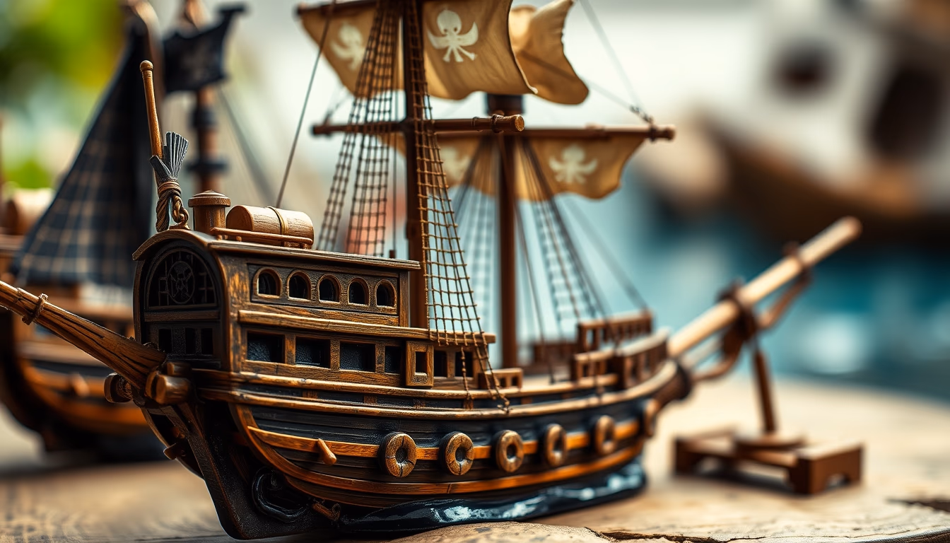 pirate ship reconstruction in editorial style