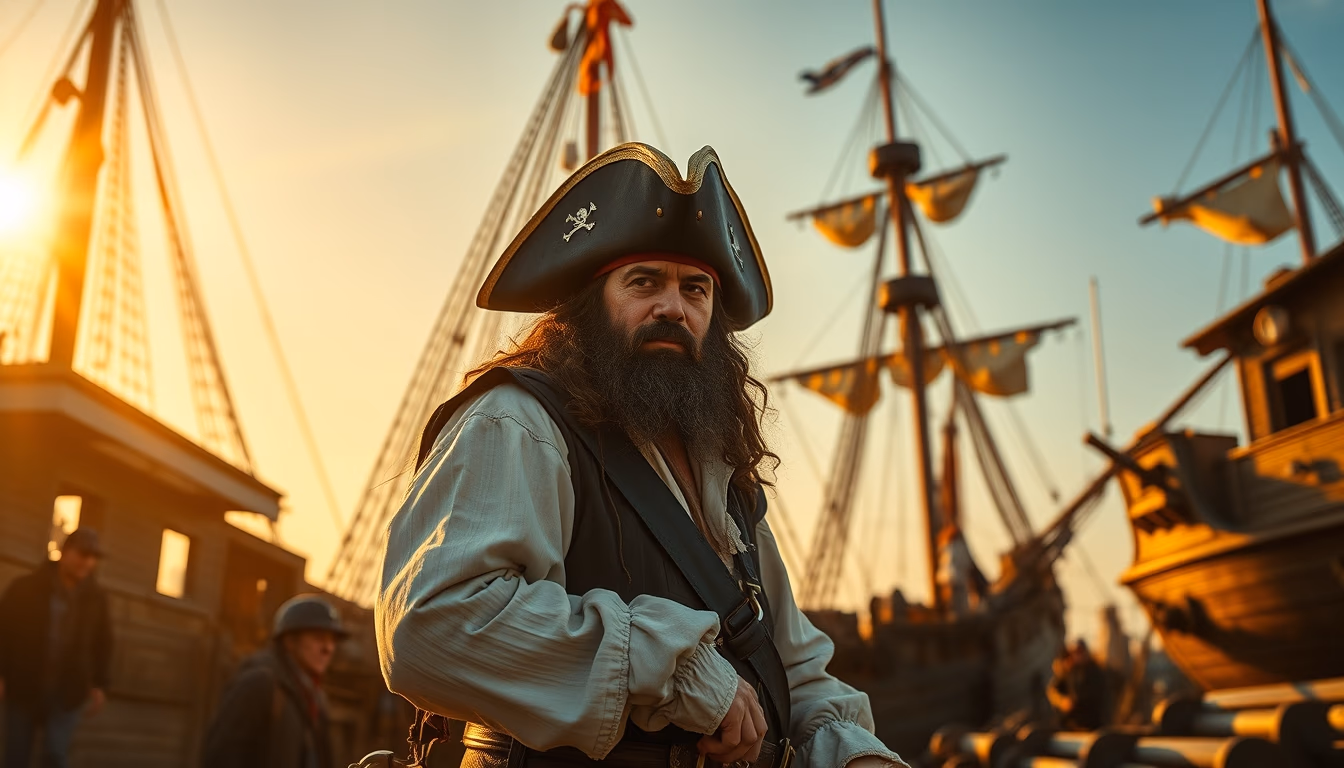 pirate ship reconstruction in editorial style