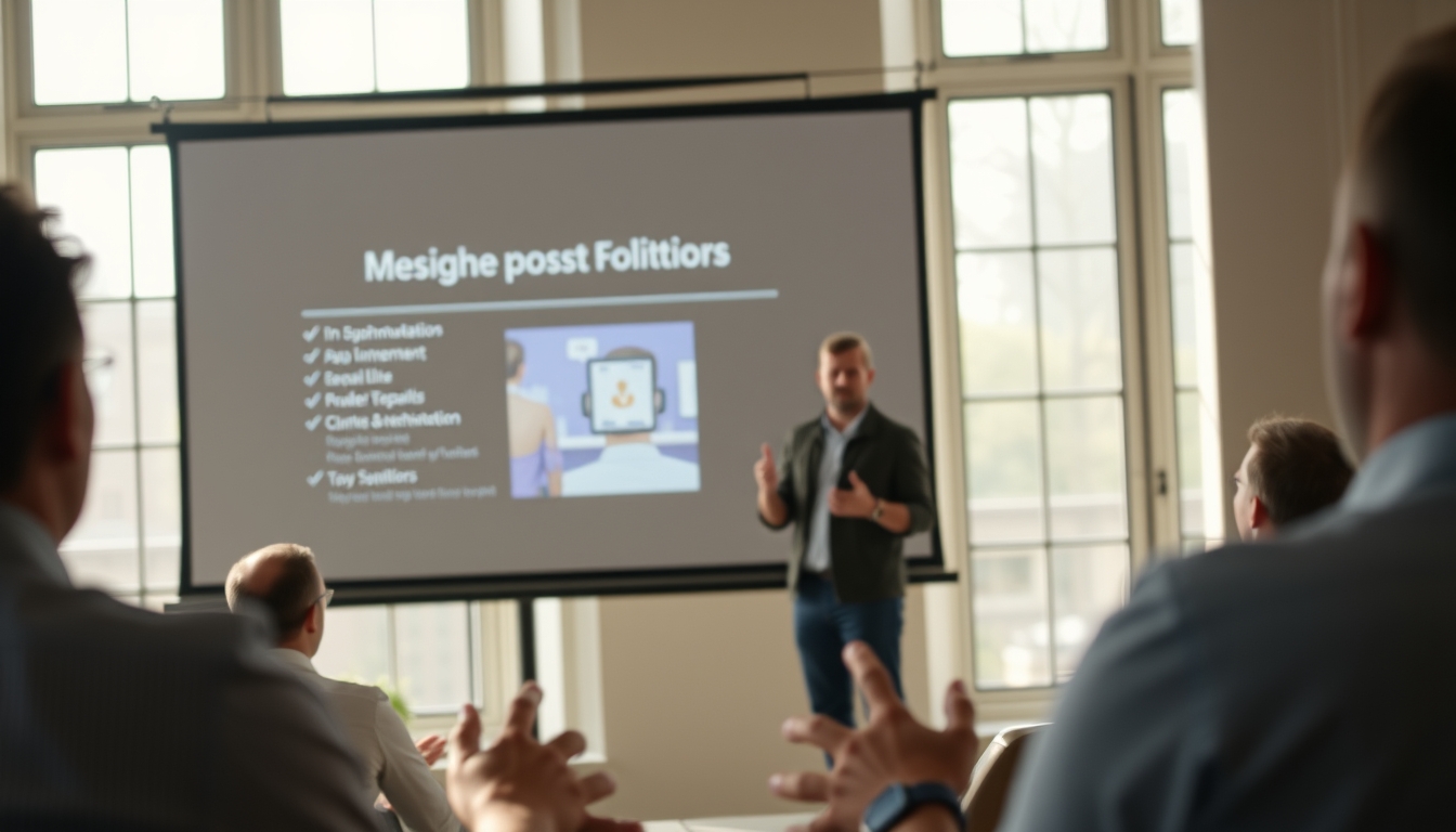 Pitch presentation founder in front of slide deck and investors em estilo editorial