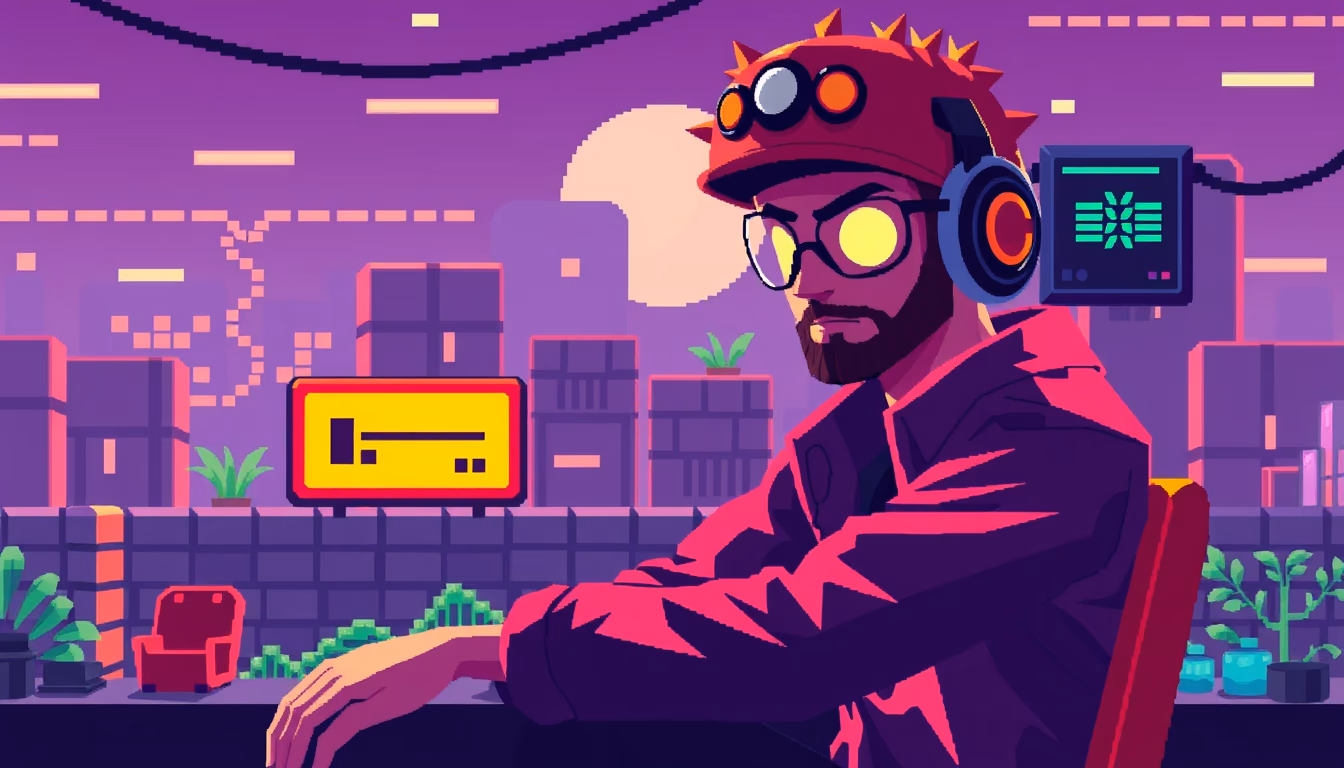 pixel art retro game in editorial style
