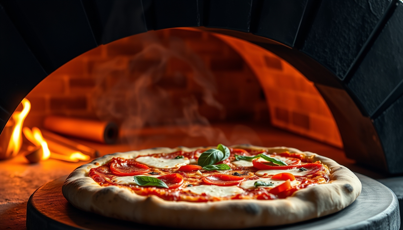 pizza margherita wood fired oven in editorial style