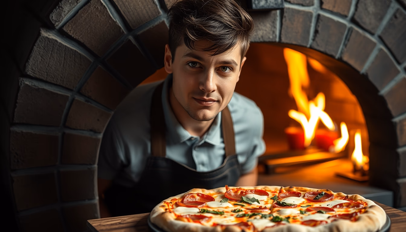 pizza margherita wood fired oven in editorial style