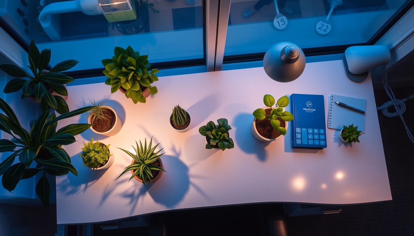 plants on desk wellness in editorial style