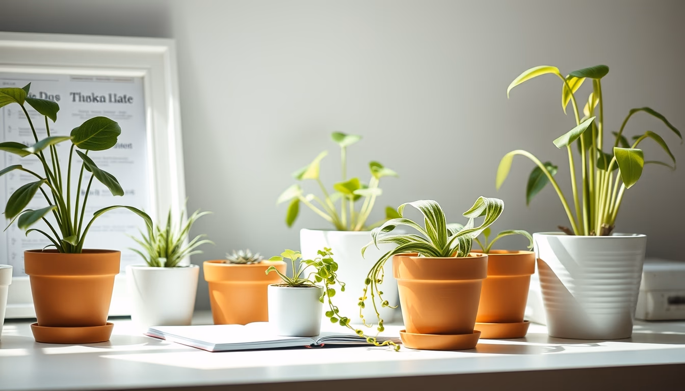 plants on desk wellness in editorial style