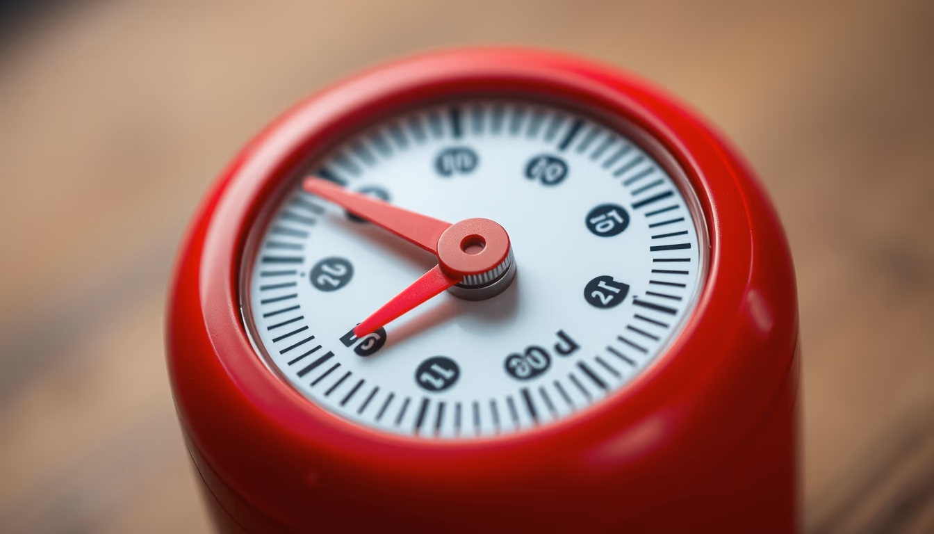 pomodoro timer red in editorial style