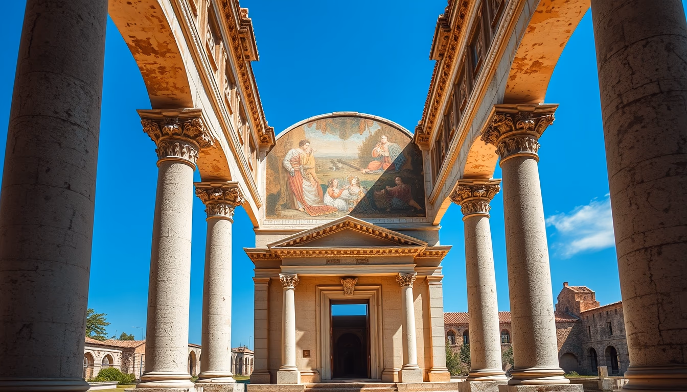 pompeii ruins fresco in editorial style