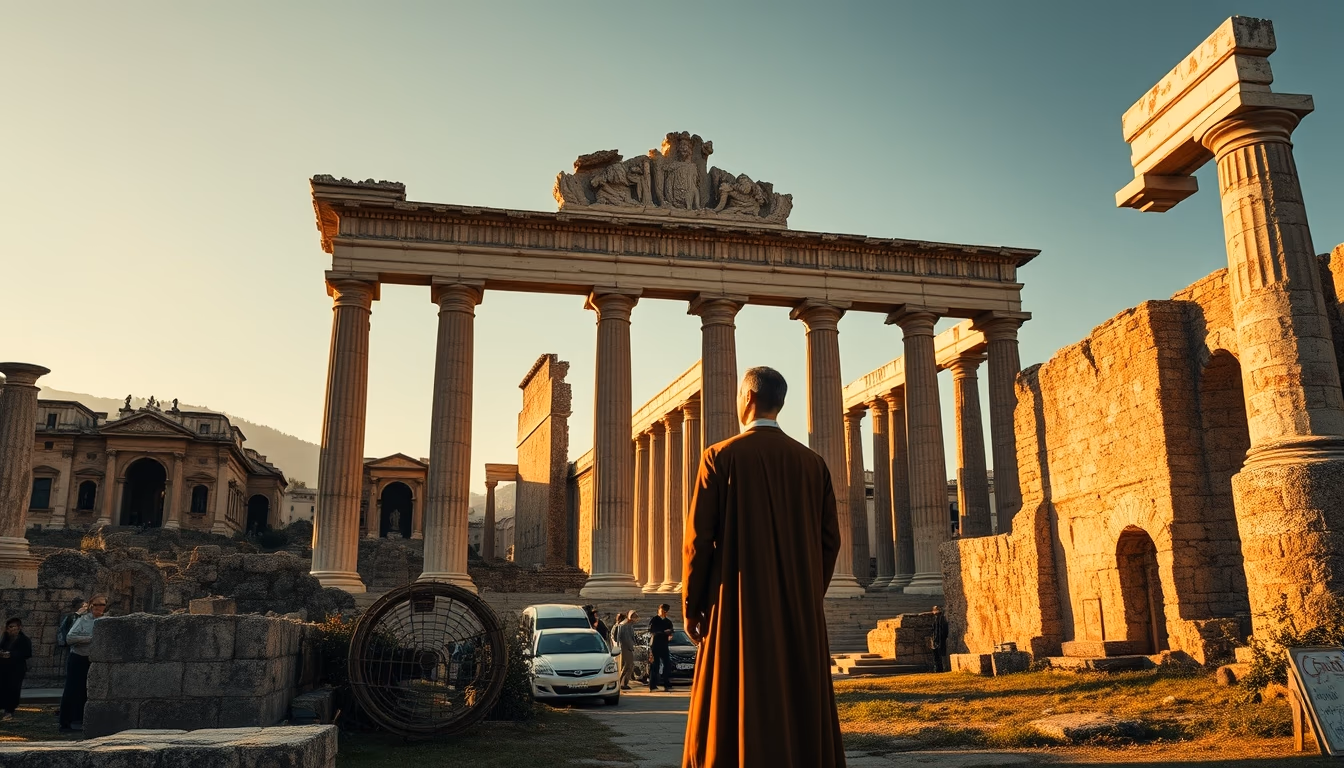 pompeii ruins fresco in editorial style