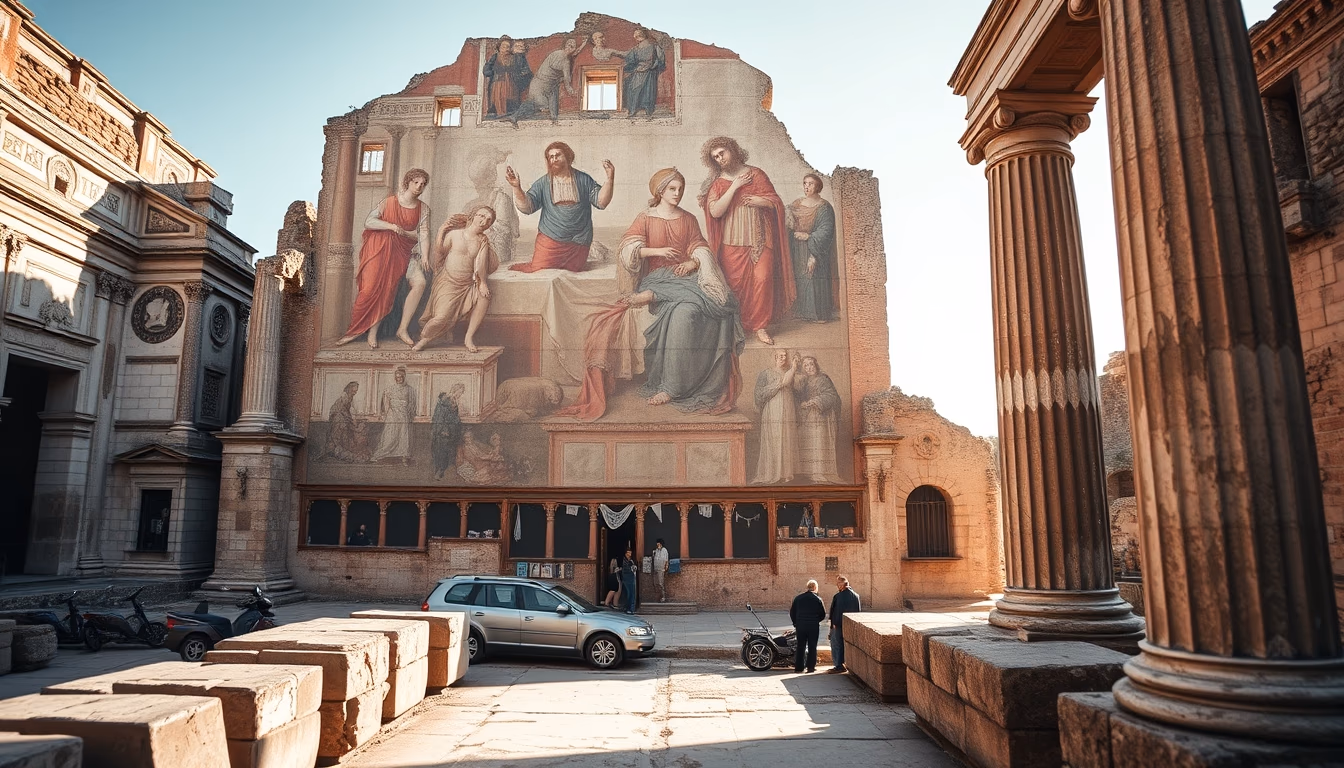 pompeii ruins fresco in editorial style