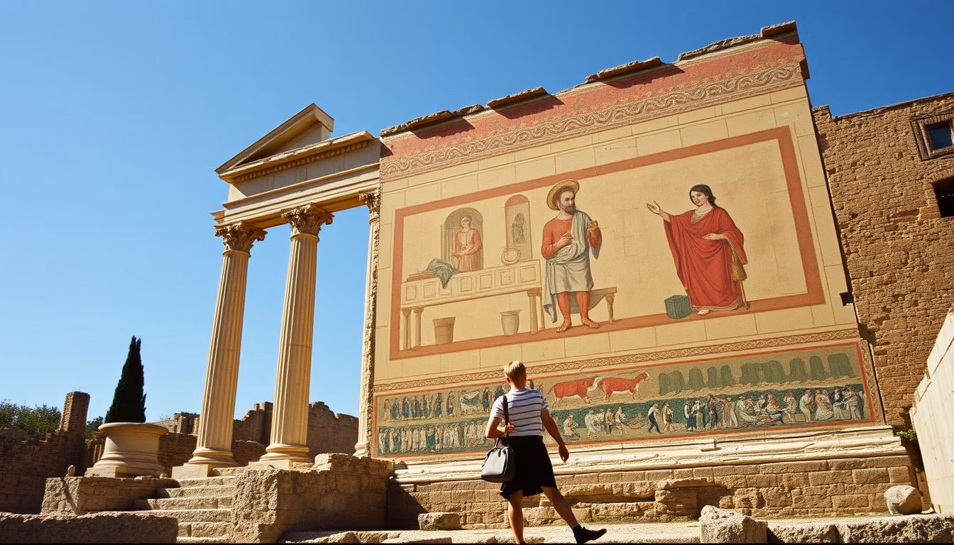 pompeii ruins fresco in editorial style