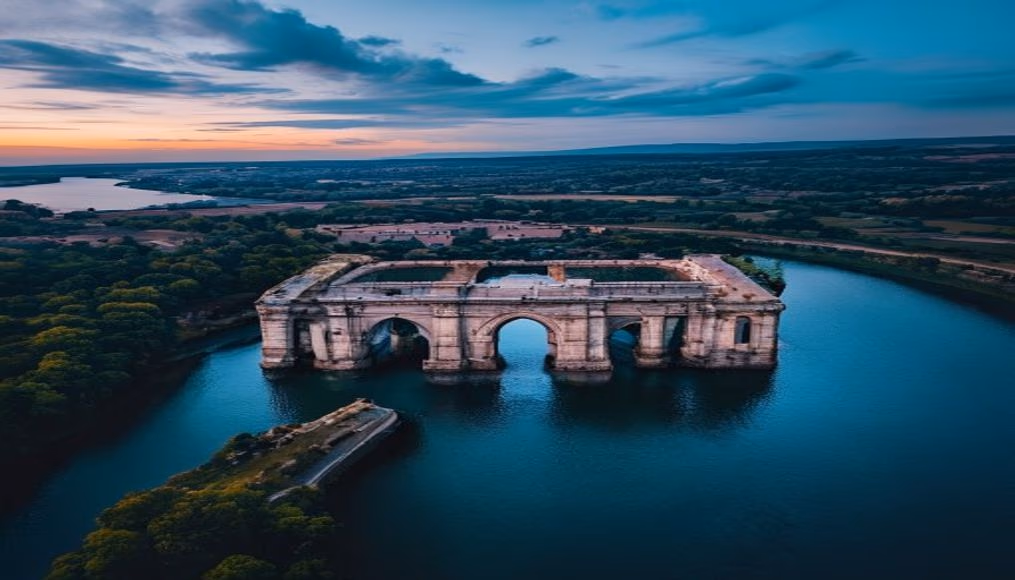 pont du gard roman in editorial style