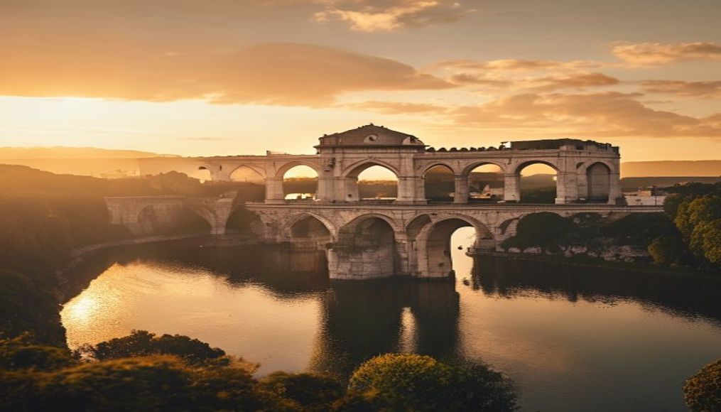 pont du gard roman in editorial style