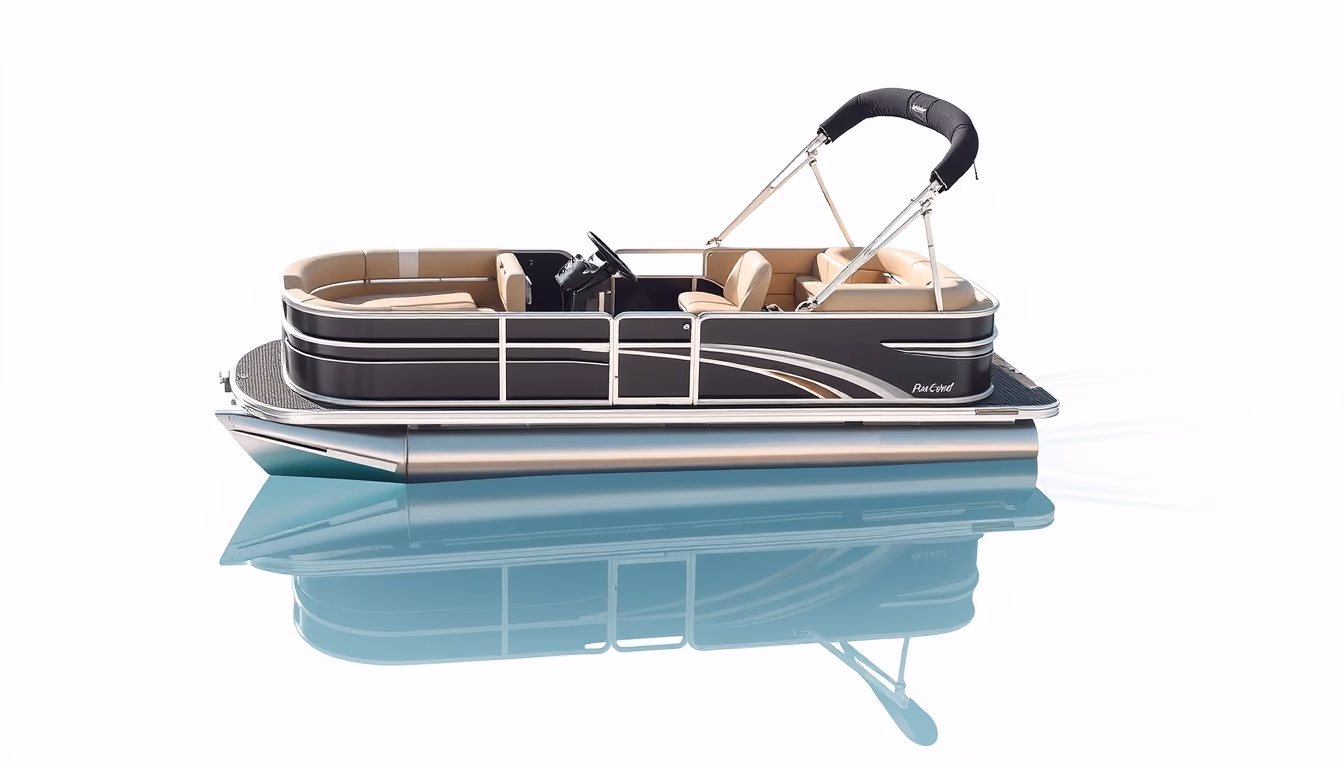 pontoon boat lake in editorial style