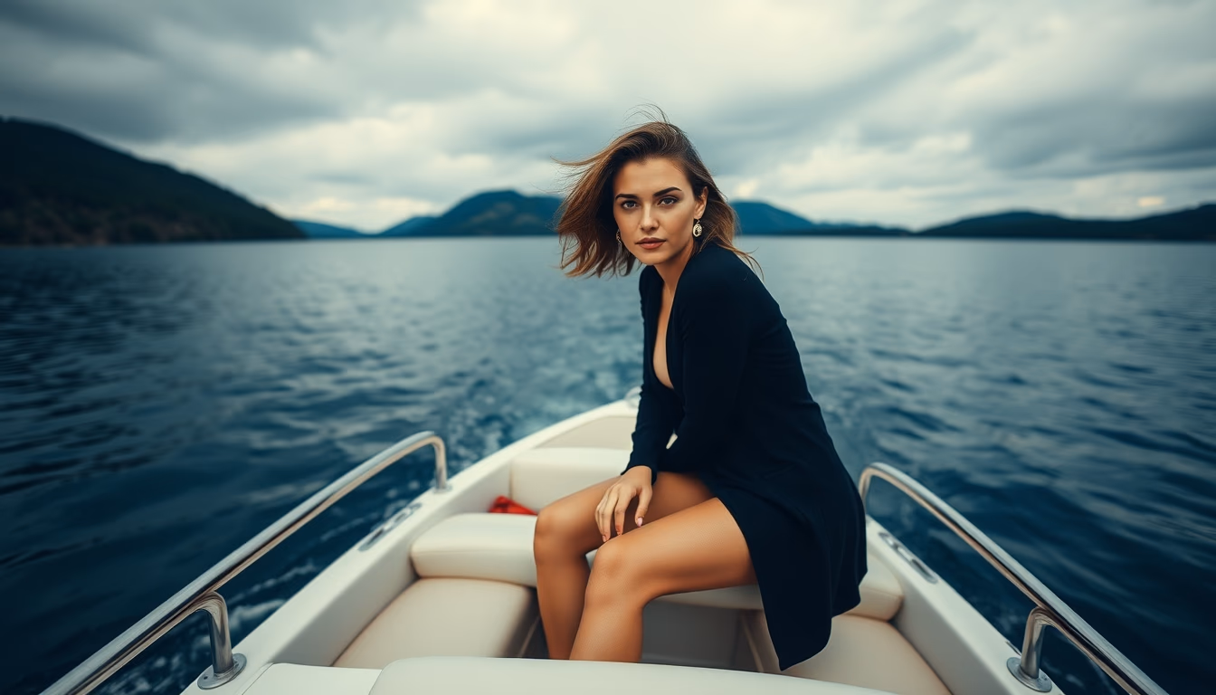 pontoon boat lake in editorial style