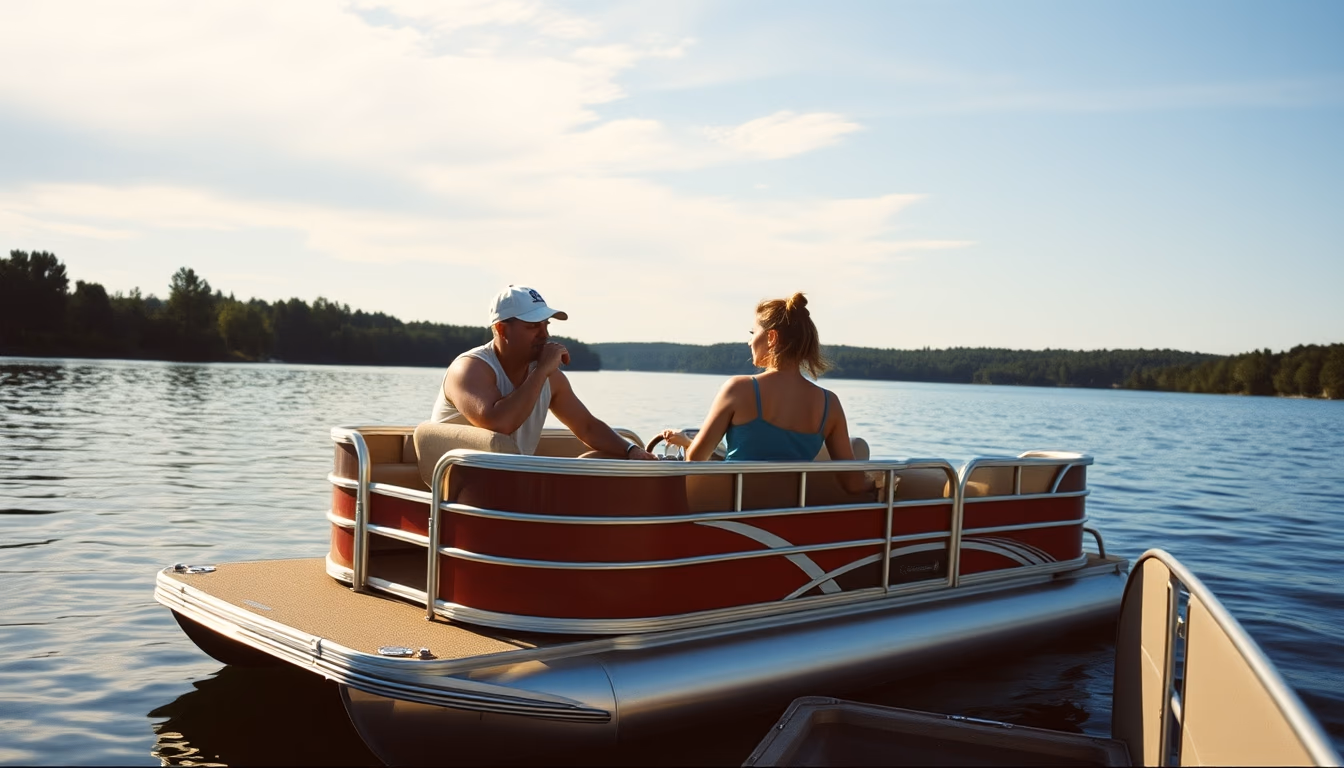 Pontoon boat lake em estilo editorial