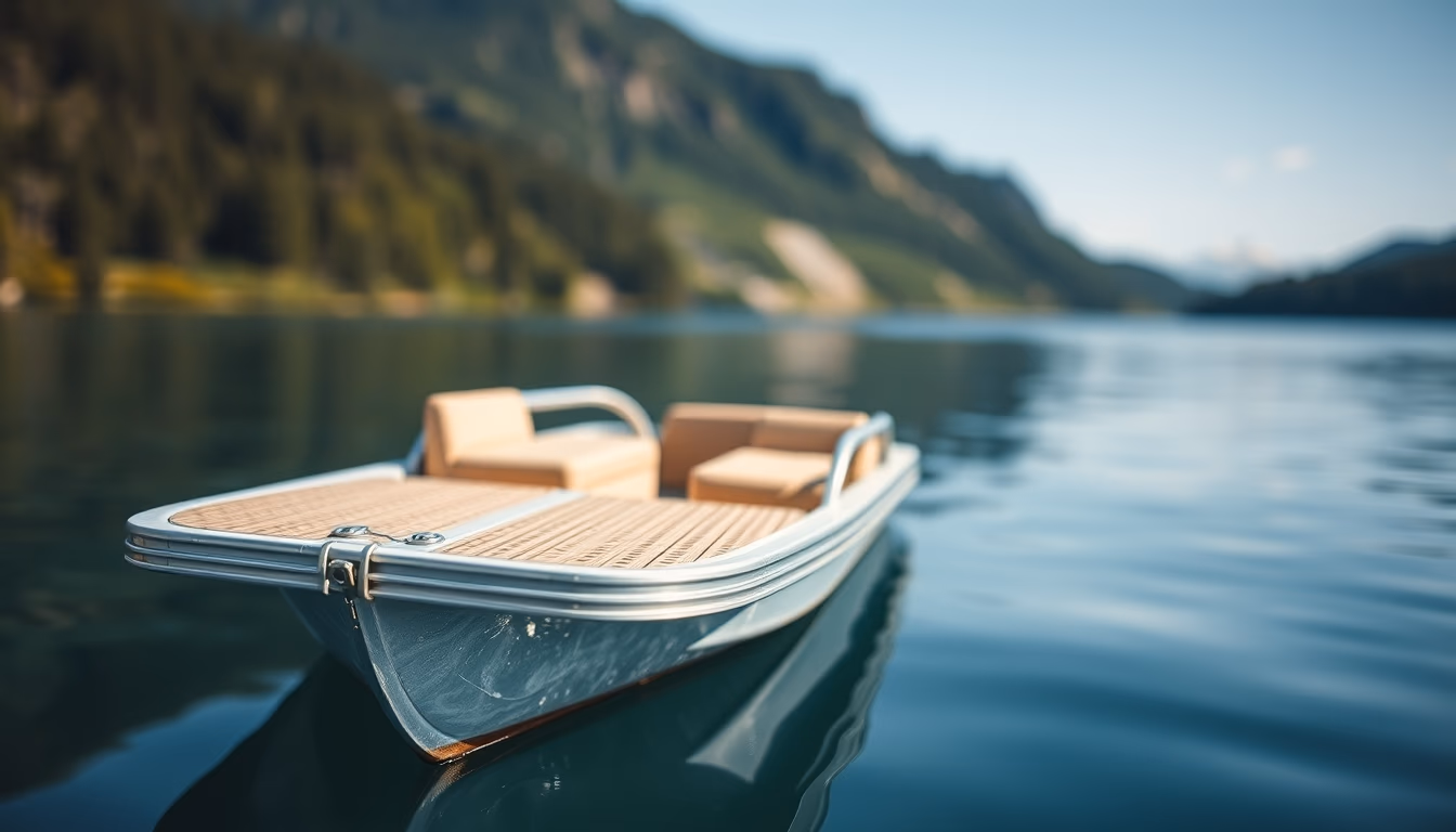 pontoon boat lake in editorial style