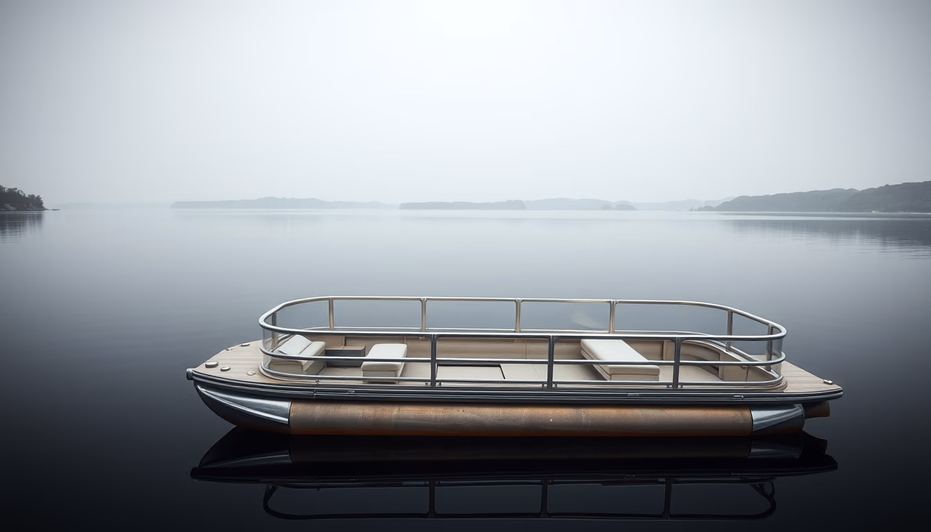 pontoon boat lake in editorial style