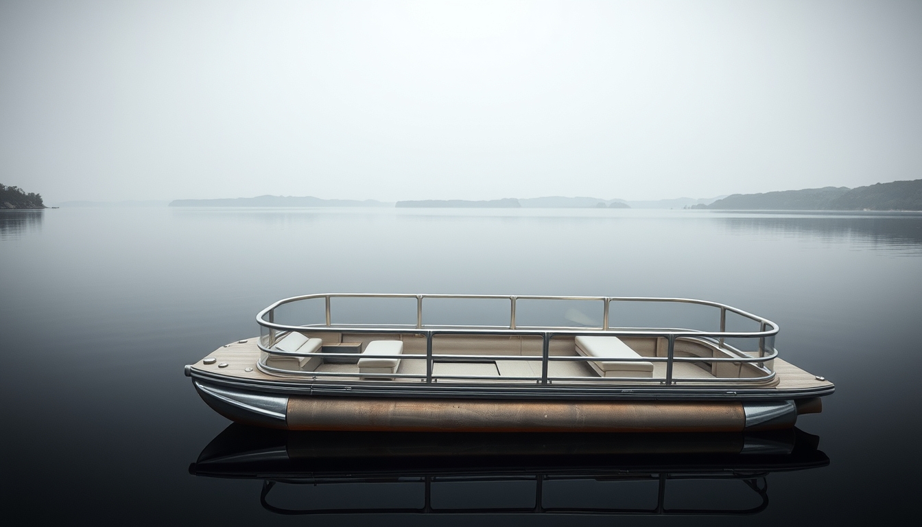pontoon boat lake in editorial style