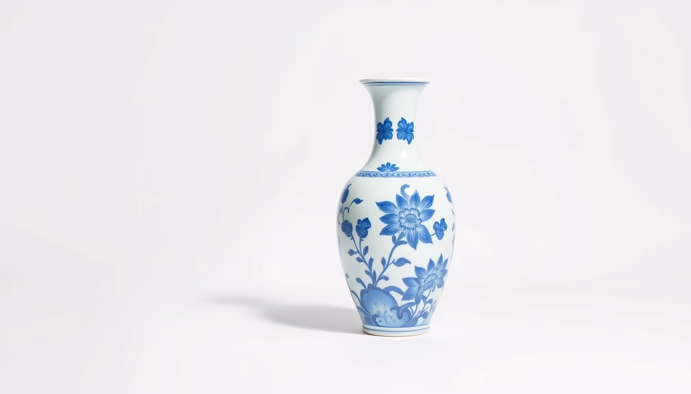 porcelain blue white vase in editorial style