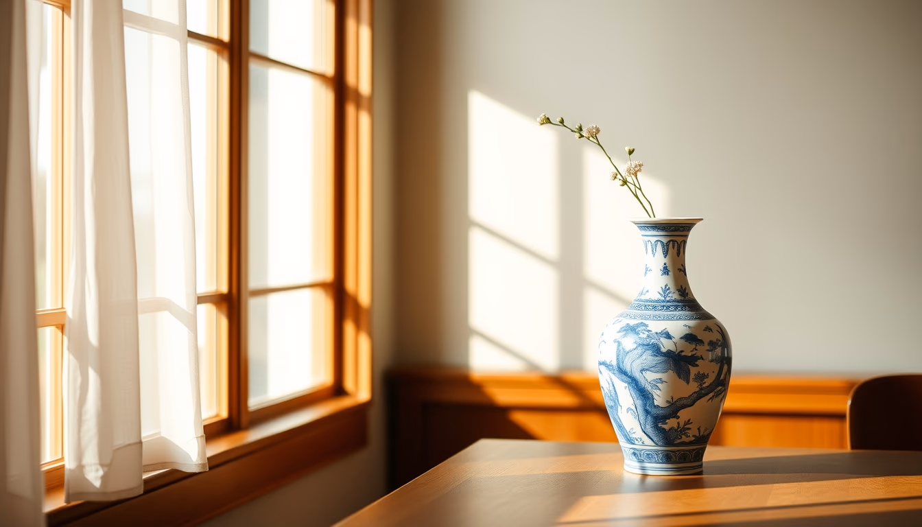 porcelain blue white vase in editorial style