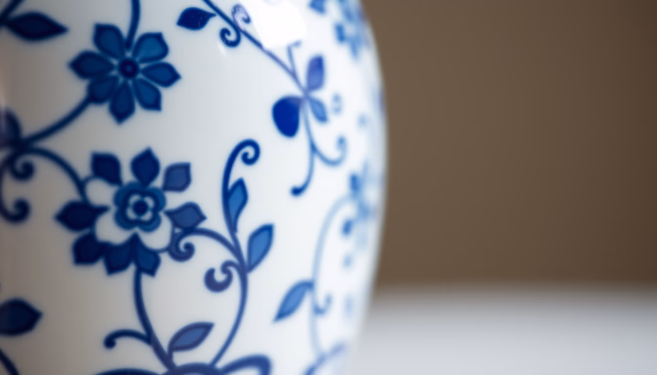 porcelain blue white vase in editorial style