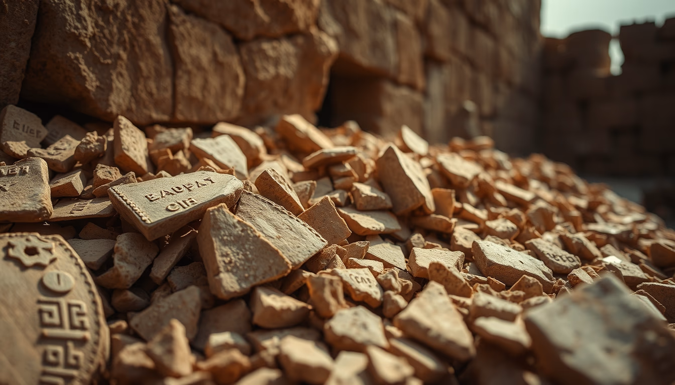 pottery shards ancient in editorial style