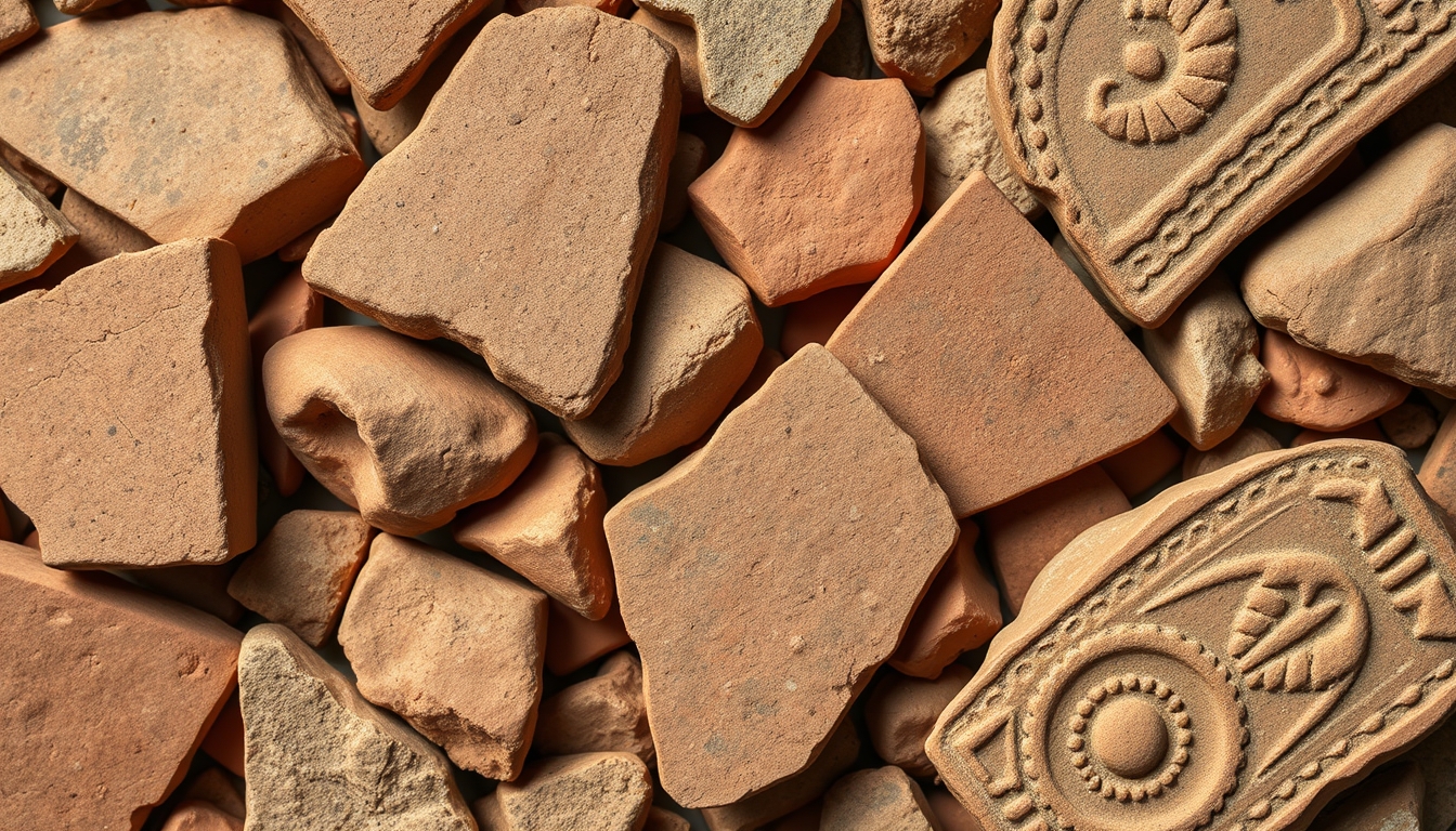 pottery shards ancient in editorial style