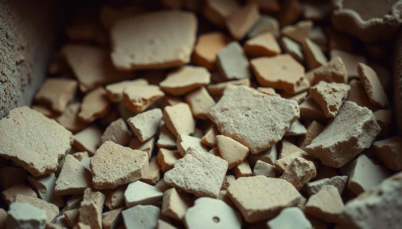 pottery shards ancient in editorial style