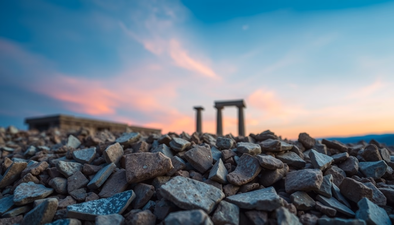 pottery shards ancient in editorial style