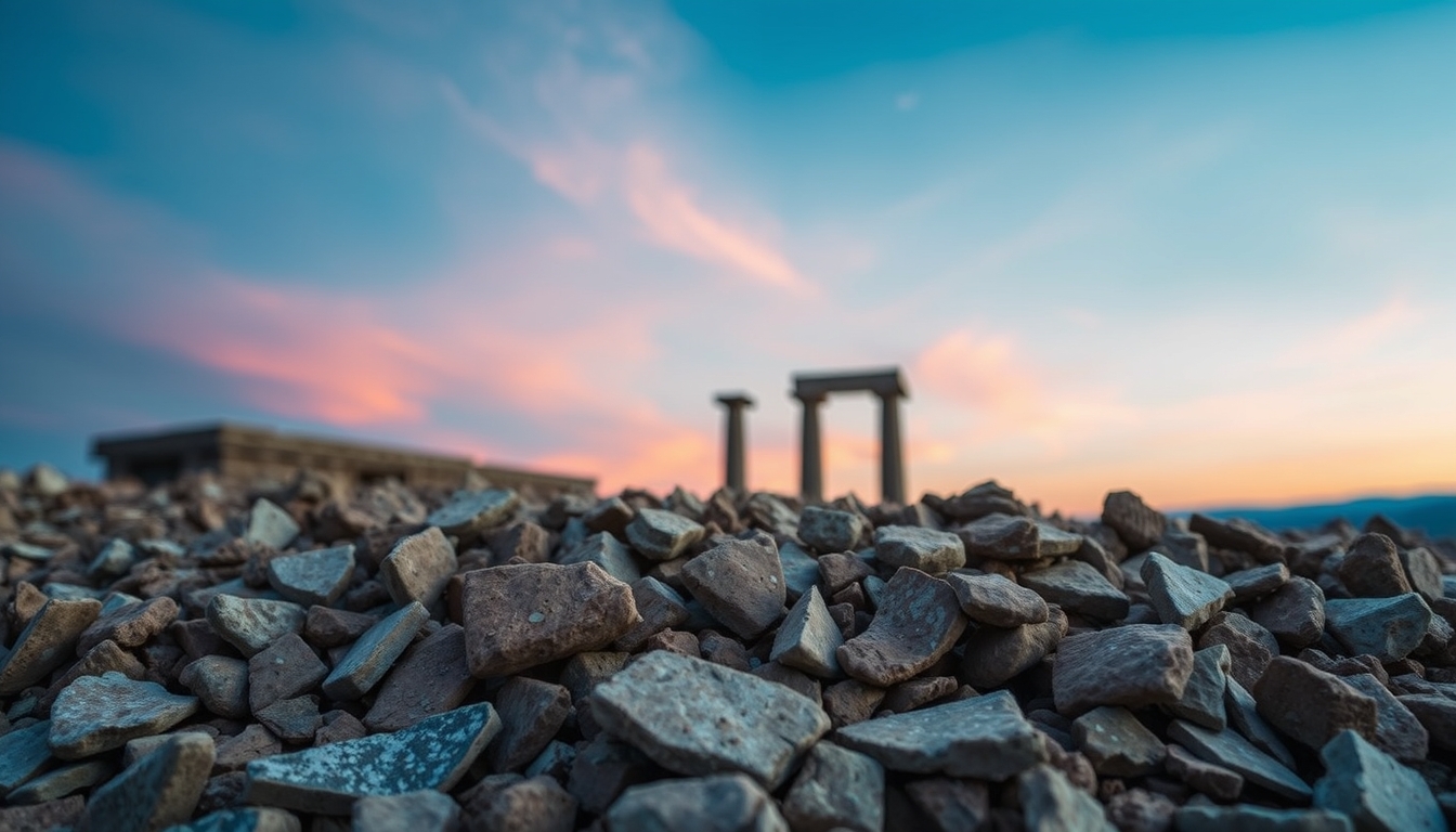 pottery shards ancient in editorial style
