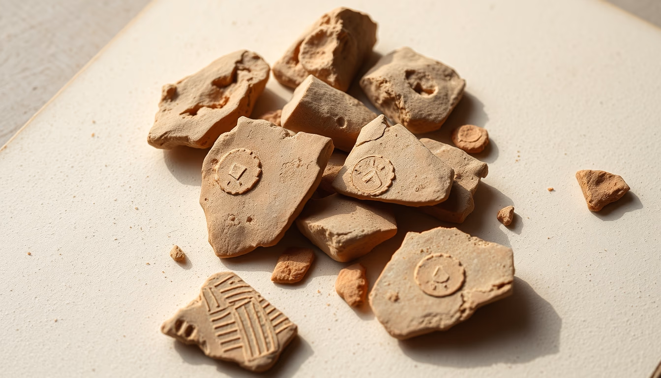 pottery shards ancient in editorial style