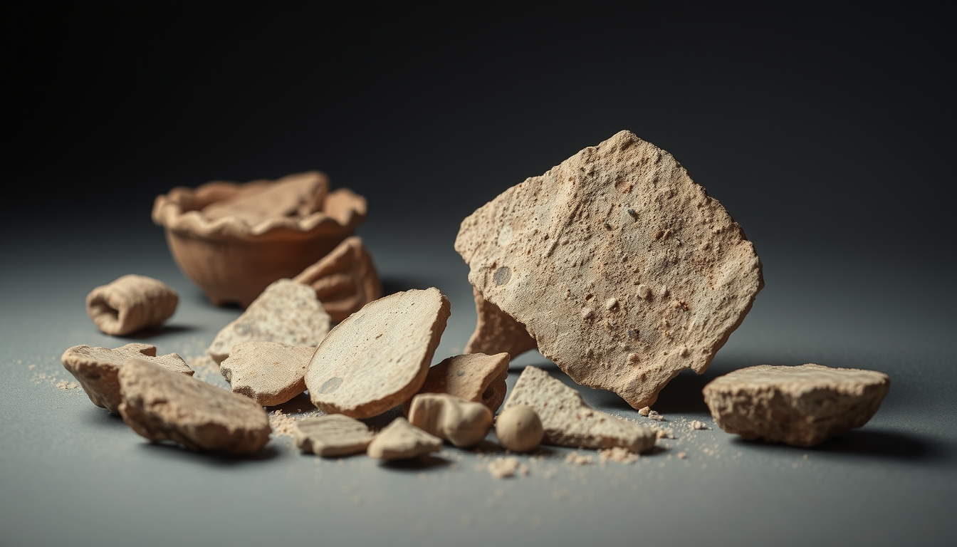 pottery shards ancient in editorial style