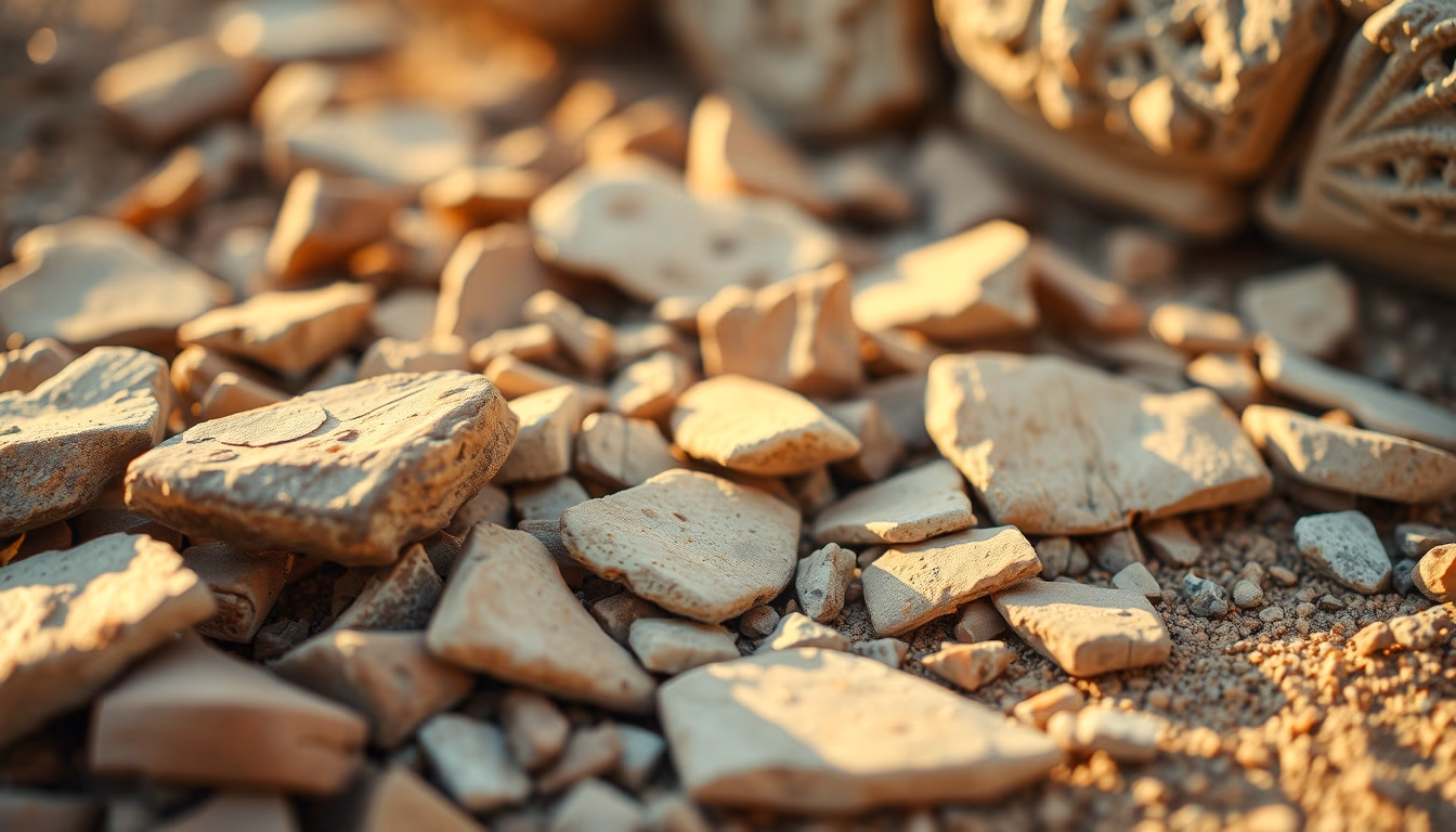 pottery shards ancient in editorial style