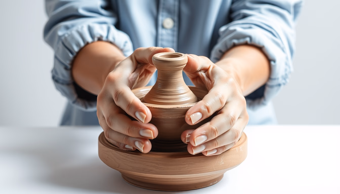 pottery wheel hands clay in editorial style